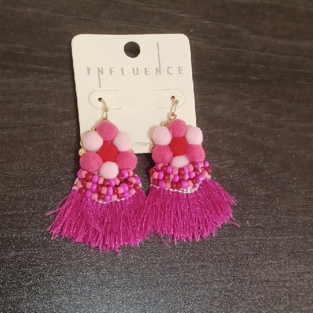 Influence Pink and Red Beaded Fringe Earrings